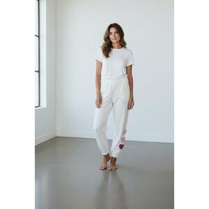 Beach Riot Women's White Joggers With Pink Graphic Detail Size L Elastic Waist